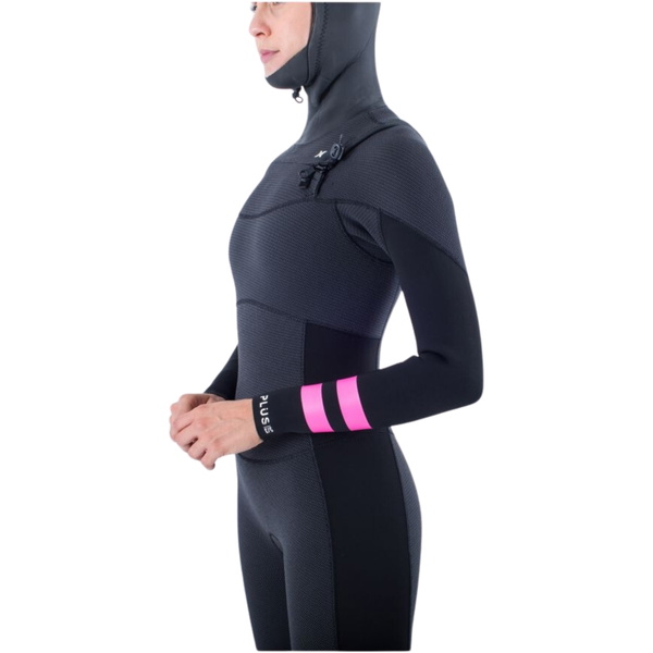 2025 Hurley Femmes Plus 5/3mm à Capuche Chest Zip Combinaison Néoprène WFS0012544 - Black / Graphite